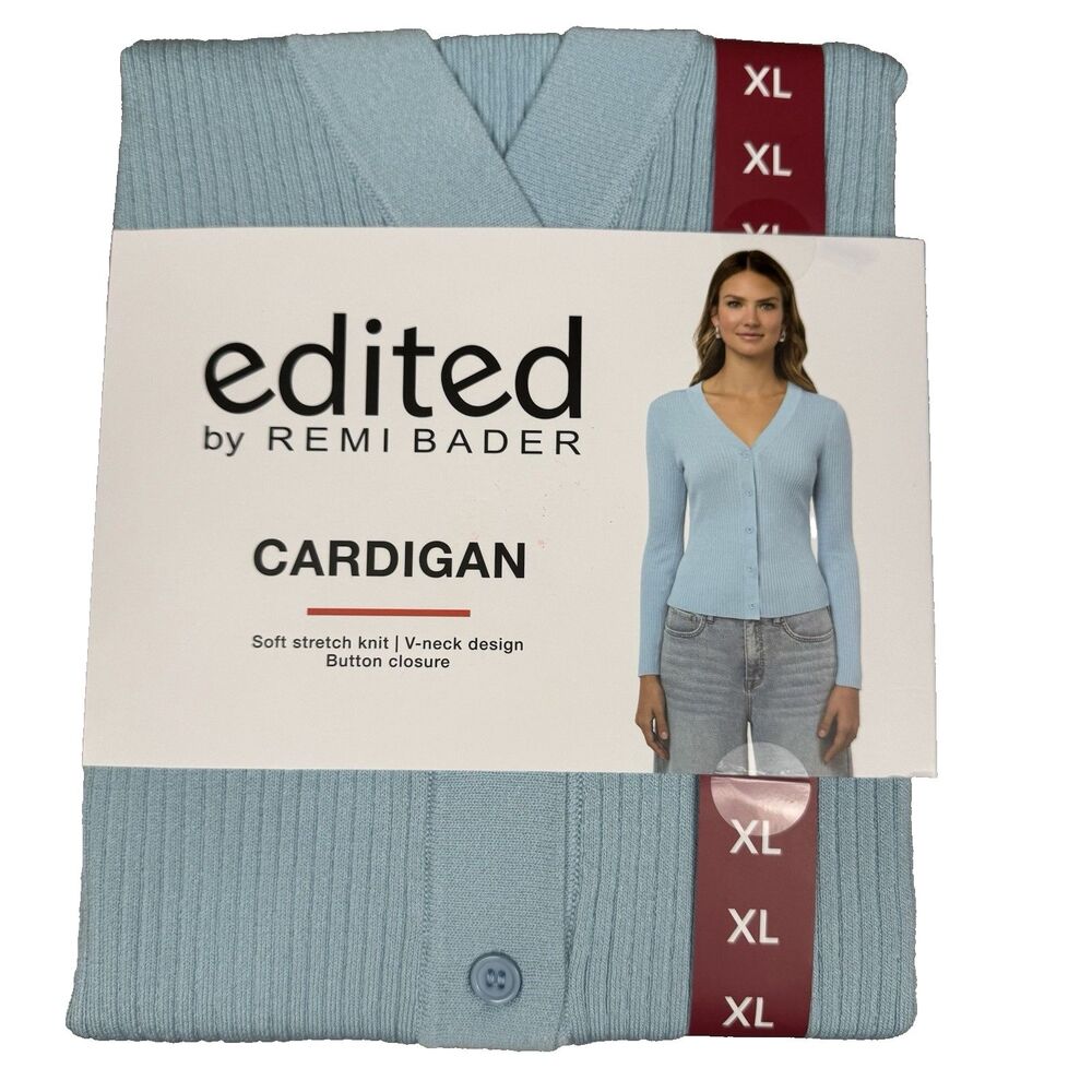 Edited by Remi Bader Womens X-Large Cardigan Sweater Blouse Soft Stretch Blue